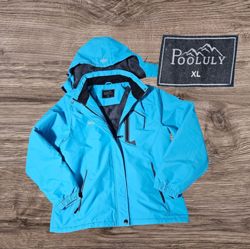 POOLULY Ski Snowboard Jacket Waterproof/Dry Full Zip Hooded Shearling Lined XL